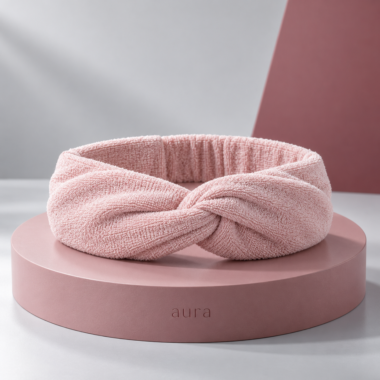Faixa Nuvem Aura em tecido atoalhado rosa suave